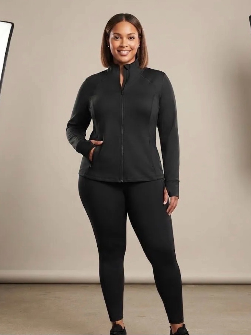 all in motion Black Full-Zip Active Jacket with Matching Leggings